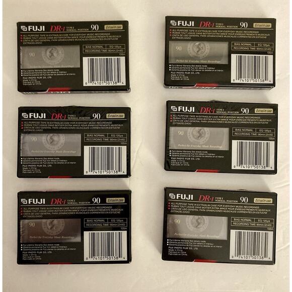 Lot Of 6 Fuji DR-I Normal Bias 90 Min Blank Audio Cassette Tapes Type I IEC I - Picture 3 of 3